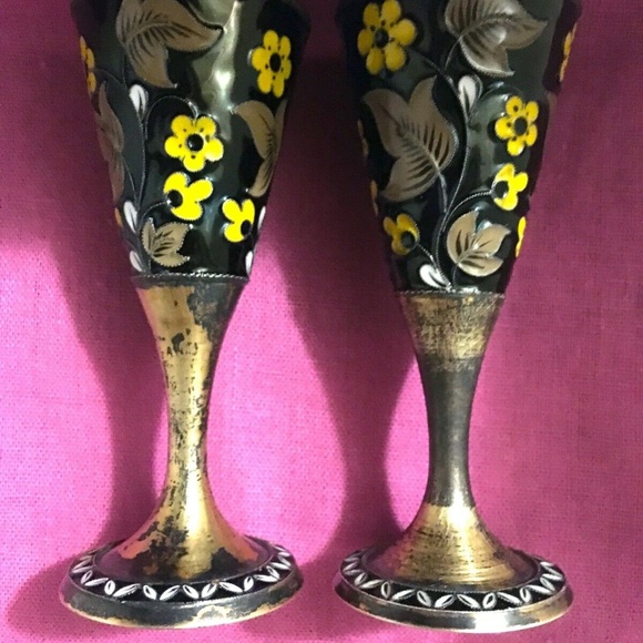 2 Russian Solid Silver Cloisonné Enamel Goblets - Picture 3 of 5